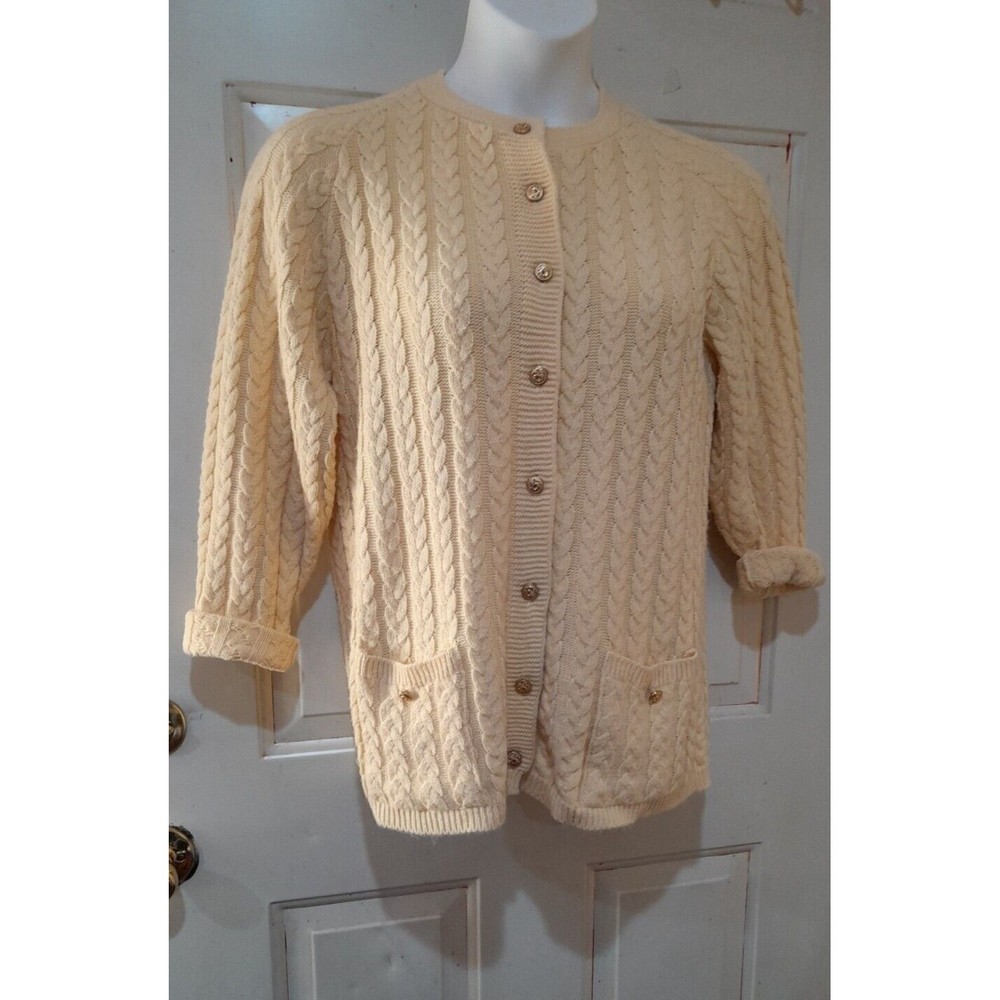 Vintage Sweater, Carly Blake Cardigan, Yellow , Cable Knit L